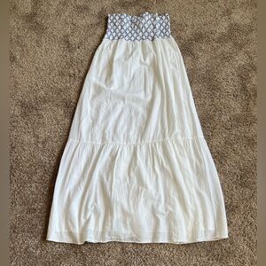 Loft Plus Blue White Embroidered Smocked Strapless Maxi Dress XXL NEW Tiered